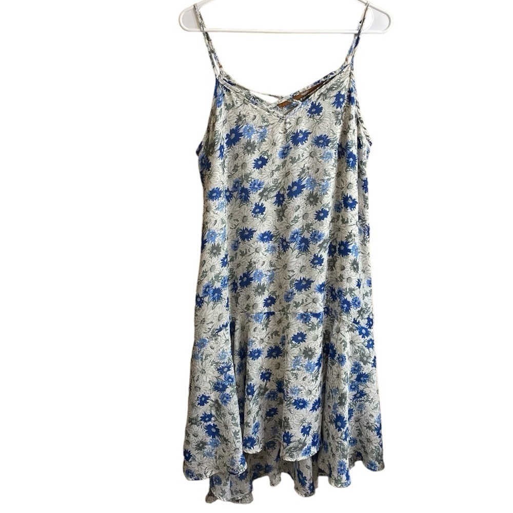 Entro White Blue Floral Tiered Sleeveless Cottagecore MIDI Dress Size Large